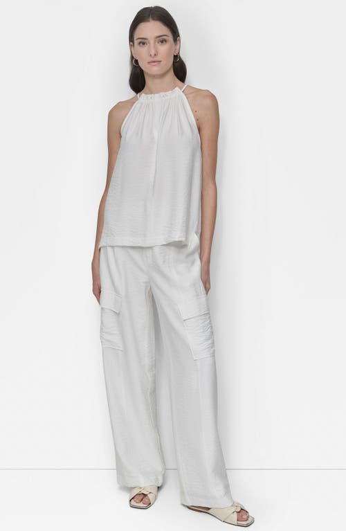 Shop Dkny Sleeveless Halter Neck Crinkle Top In White