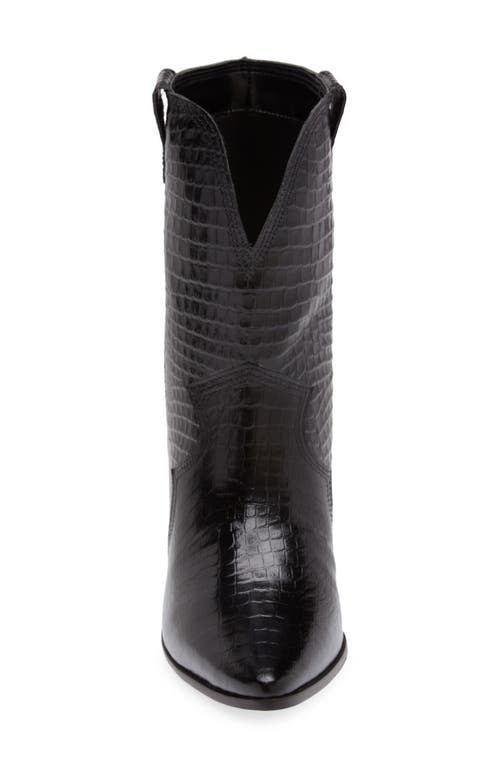 Kaanas Ver Croc Embossed Pointed Toe Western Boot In Black