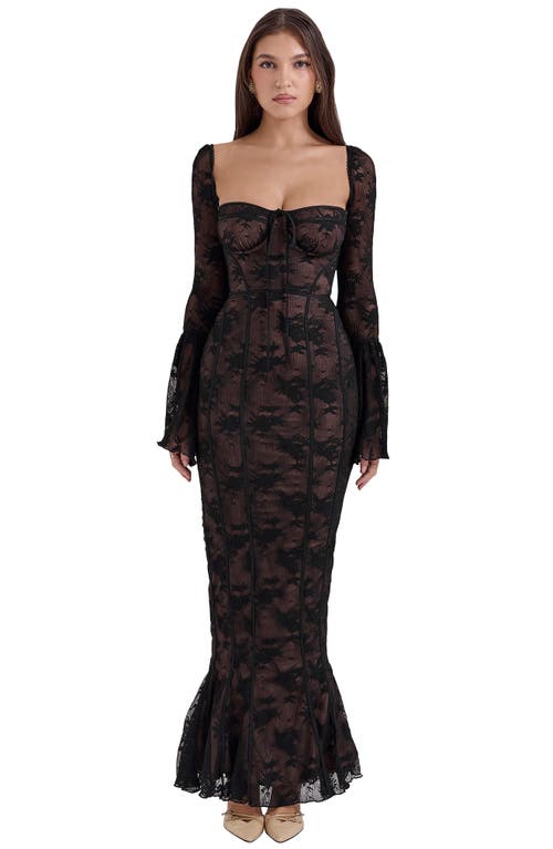 House Of Cb Delilah Long Sleeve Lace Overlay Mermaid Dress In Black