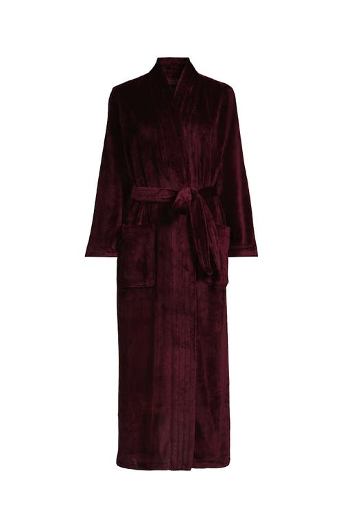 Shop Lands' End Tall Cozy Plush Long Wrap Robe In Rich Burgundy