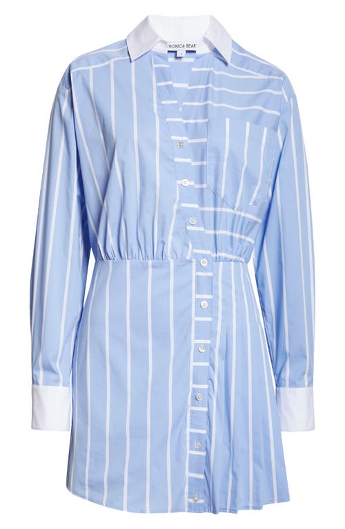 Veronica Beard Poppe Wrap-effect Striped Cotto-blend Poplin Mini Shirt Dress In Hydrangea/ White