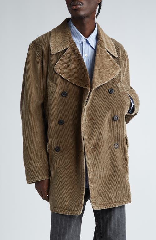 OUR LEGACY Biker Trench Corduroy Peacoat in Brown Enzyme Cord