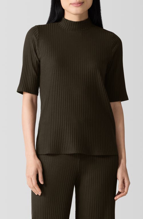 Eileen Fisher Mock Neck Rib Top in Wren 