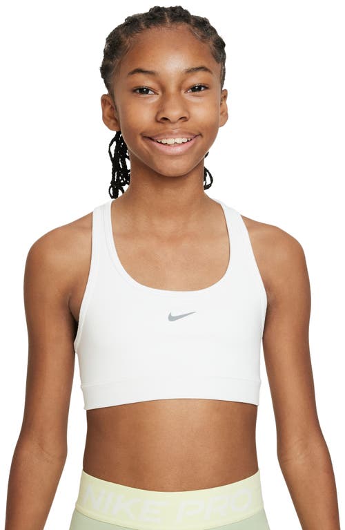 Shop Nike Kids' Dri-fit Racerback Sports Bra In White/pure Platinum