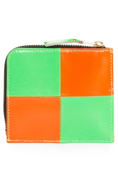 Shop Comme Des Garçons Wallets Commes De Garçon Fluorescent Squares Leather Wallet In Orange/green