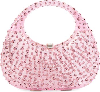 L'alingi Meleni Crystal Embellished Resin Hobo Bag in Pink