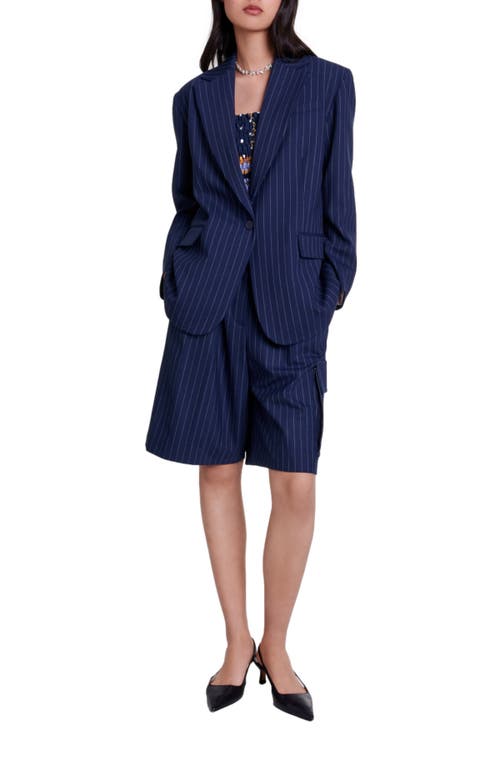 Shop Maje Striped Suit Jacket In Navy Tennis Stripe