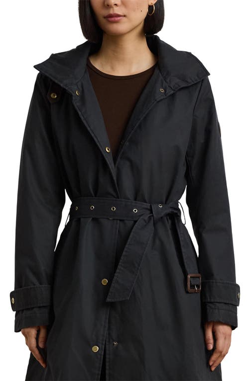 Shop Lauren Ralph Lauren Waxed Hooded Coat In Navy Blue