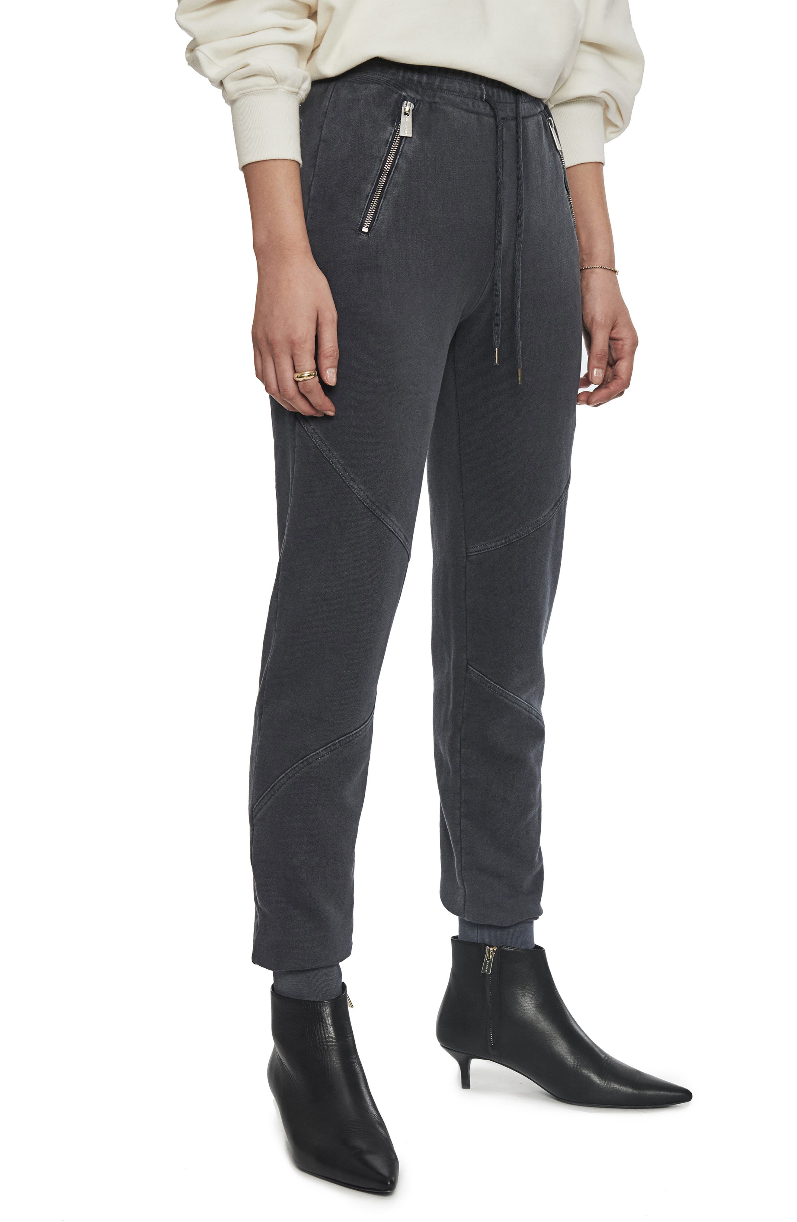Women's Anine Bing Colette Zip Pocket Cotton Jogger Pants, Medium - Black Women's Anine Bing Colette Zip Pocket Cotton Jogger Pants, Medium - Black