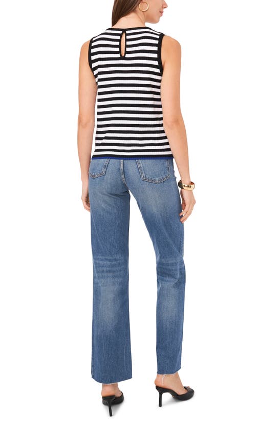 Vince Camuto Women's Striped Ribbed Keyhole-back Sleeveless Sweater In Rich Black