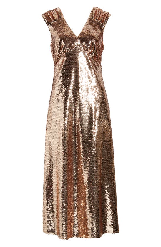 Shop Adelyn Rae Konnie Sequin Midi Dress In Liquid Gold