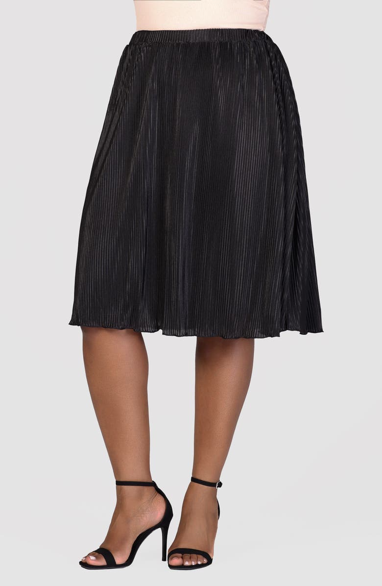 24seven Comfort Apparel Shimmery Pleated Skirt, Alternate, color, Black