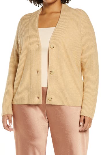 Vince Raised Collared Wool & Cashmere-blend Cardigan In Light Brass