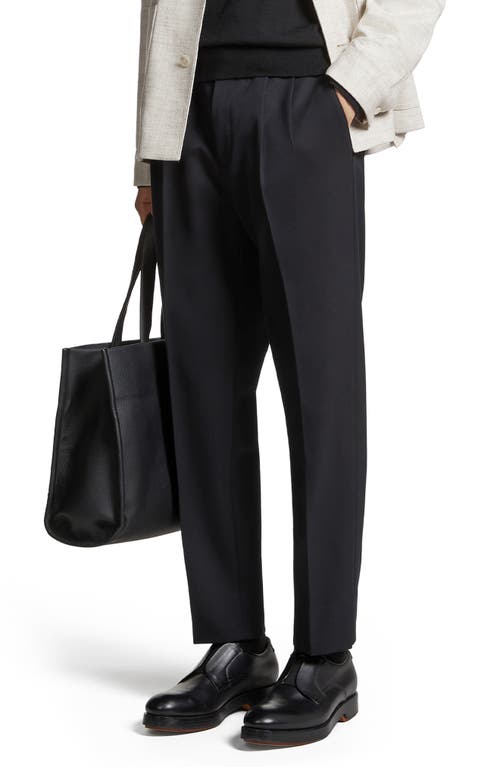 ZEGNA Pleat Front Cotton & Wool Pants Black at Nordstrom, Us