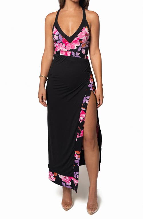 Shop Jluxlabel Floral Kamie Convertible Reversible Bodysuit & Reversible Wrap Skirt Set In Black Floral