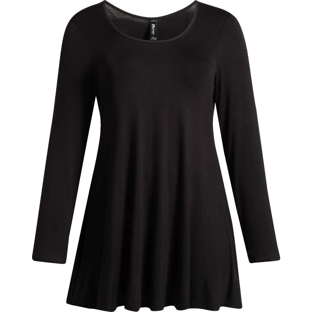 24seven Comfort Apparel Swing Asymmetric Hem Tunic Top In Black