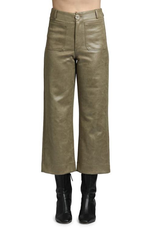 Shop Apny High Waist Faux Leather Crop Wide Leg Pants In Olive