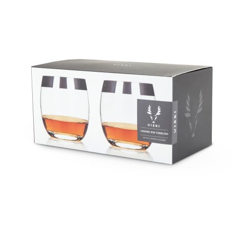 VISKI VISKI IRVING CRYSTAL TUMBLERS WITH CHROME RIM SET OF 2