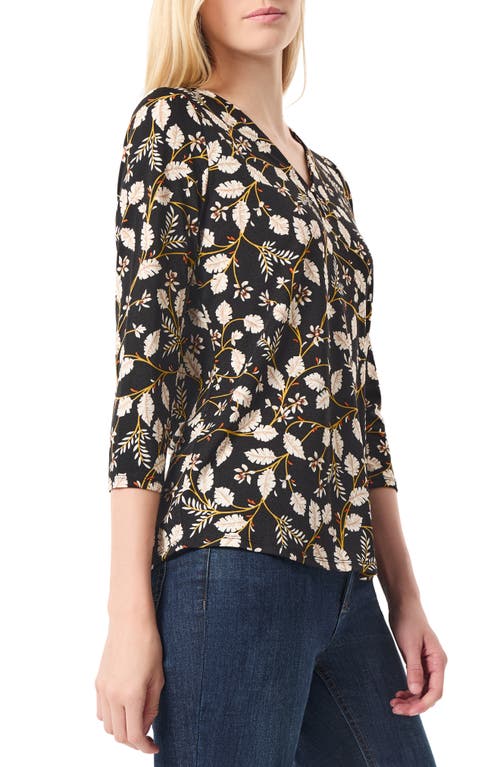 Shop Jones New York Moss Print Three-quarter Sleeve Crepe Top In Jones Black Multi