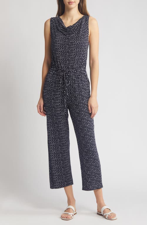 Loveappella Cowl Neck Crop Jumpsuit Navy at Nordstrom