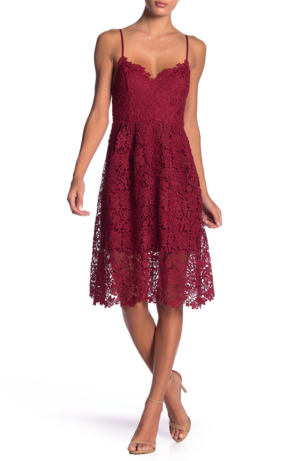 astr red lace dress