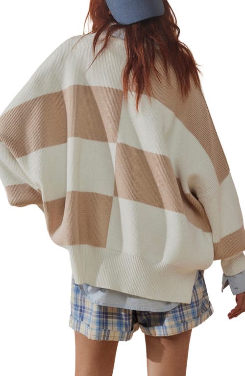 Shop Free People Check Easy Street Sweater In White Sand Combo