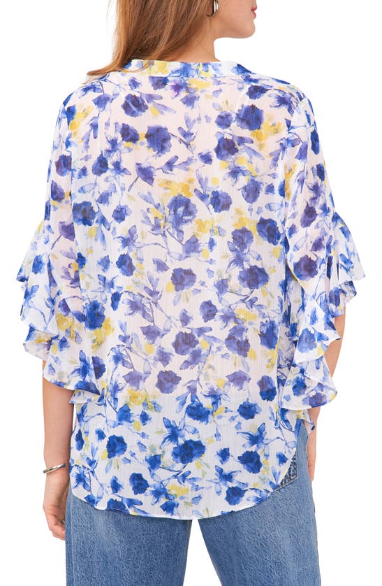 Shop Vince Camuto Print Flutter Sleeve Top In Ultra White