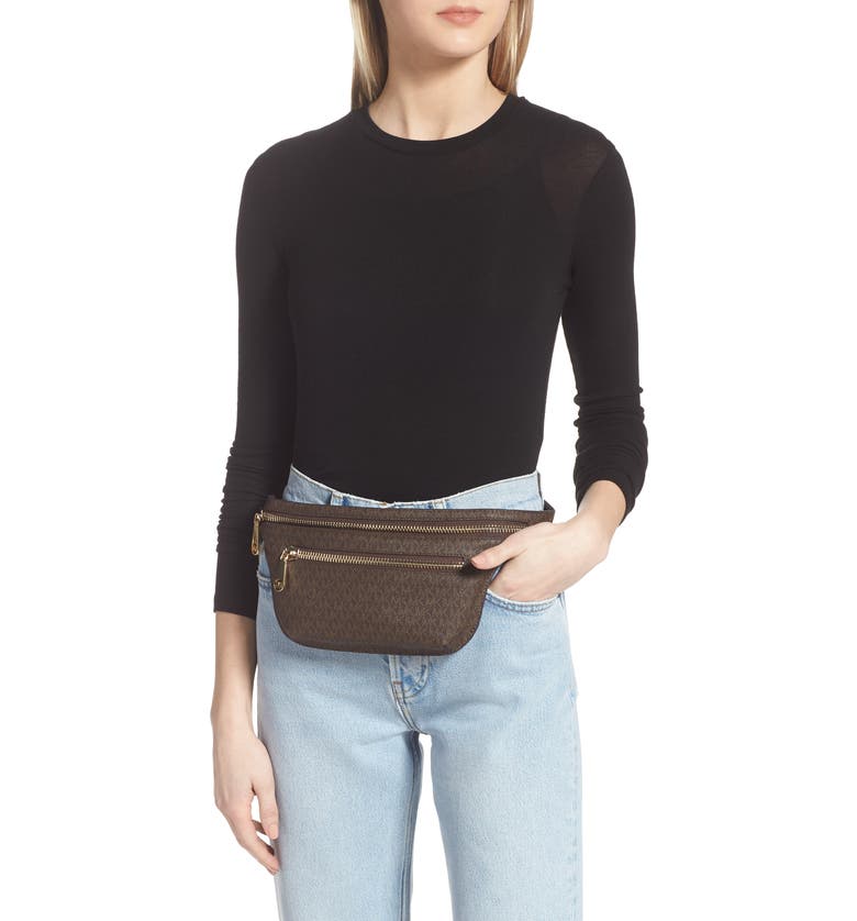 MICHAEL KORS Faux Leather Belt Bag, Alternate, color, CHOCOLATE