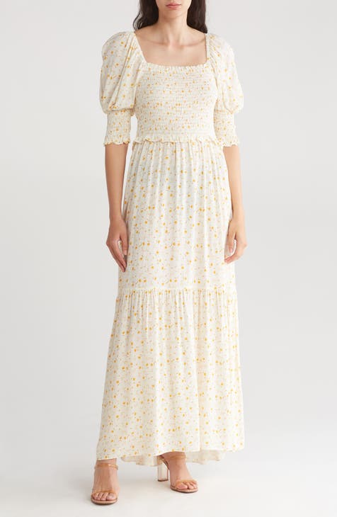 Floral Short Sleeve Smocked Maxi Dress