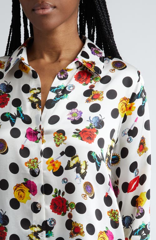 Shop L Agence L'agence Tyler Floral Polka Dot Silk Button-up Shirt In White Multi Crystal Dot