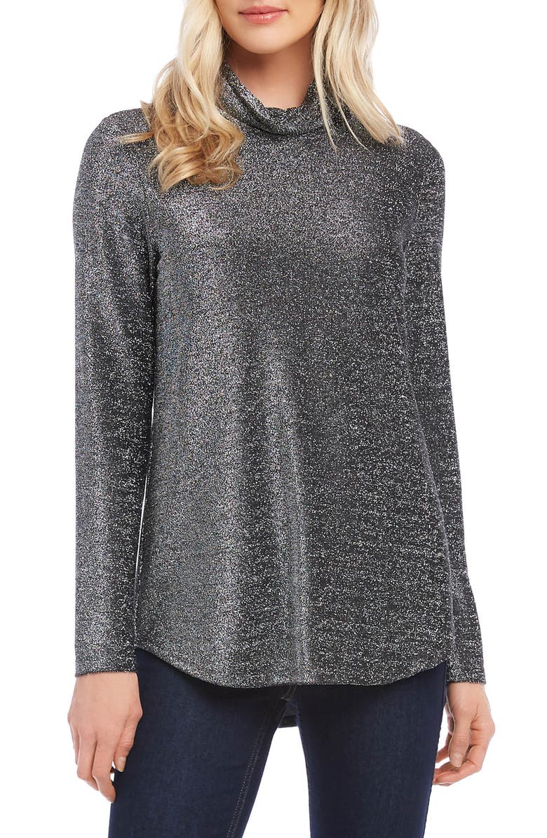KAREN KANE Shimmer Long Sleeve Turtleneck, Main, color, BLACK