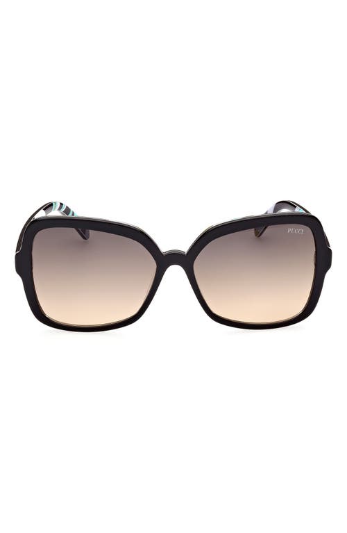 Emilio Pucci 60mm Gradient Butterfly Sunglasses in Shiny Black /Gradient Smoke