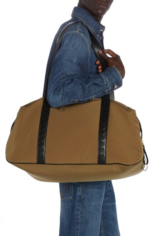 Bottega Veneta Large Weekend Nylon Duffle Bag In Mud/black/silver