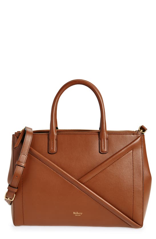 Shop Mulberry Micro M Zipped Leather Top Handle Bag In Bright Oak