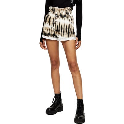 Topshop Tie Dye Paperbag Waist Shorts, US (fits like 14) - Black