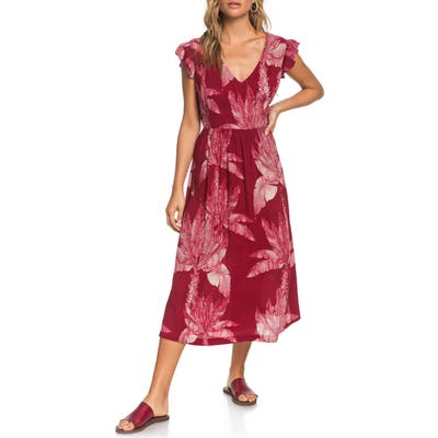 Roxy Rush Minute Ruffle Midi Dress, Burgundy