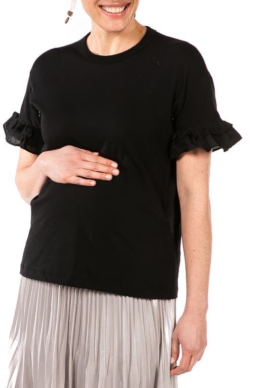 Loyal Hana Joey Ruffle Sleeve Maternity/Nursing T-Shirt in Black