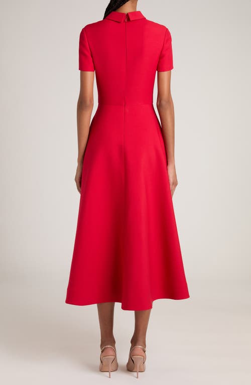 Shop Valentino Garavani Collared Fit & Flare Wool & Silk Midi Dress In Rosso