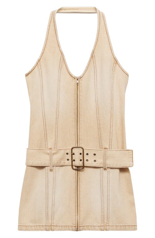 Mango Belted Halter Denim Minidress In Sand
