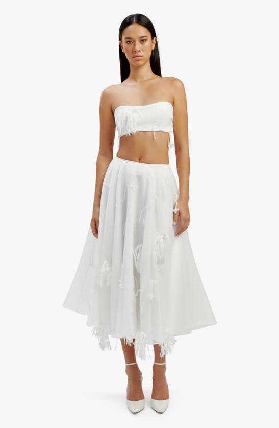 Shop Bardot Marcell Fringe & Floral Appliqué Midi Skirt In Orchid White