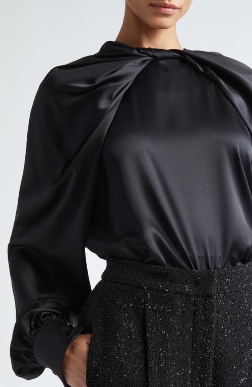 Max Mara Key Twist Detail Draped Silk Satin Top In Black