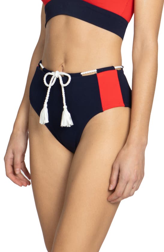 Shop Robin Piccone Babe High Waist Bikini Bottoms In Navy Combo