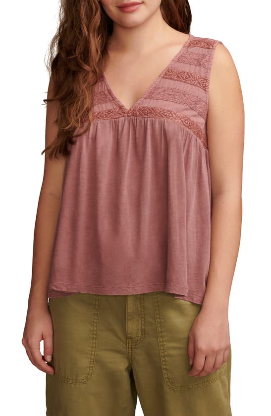 Lucky Brand Lace Trim Tunic Tank In Rose Brown