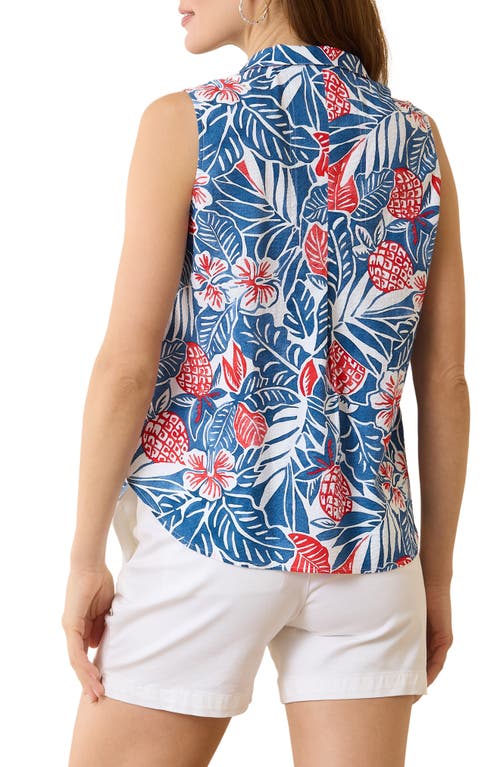 Tommy Bahama Coco Bay Tropical Print Sleeveless Top In Deep Marina