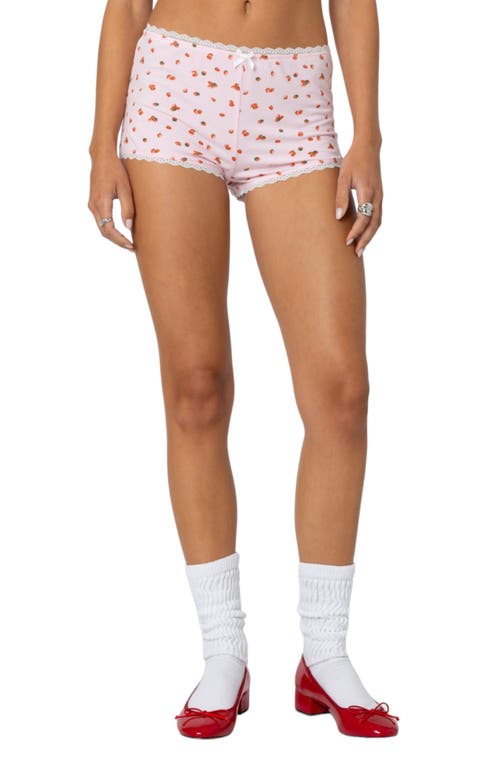 Shop Edikted Strawberry Print Micro Shorts In Pink