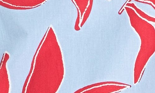 English Factory Leaf Print Puff Sleeve Cotton Top In Blue Multi