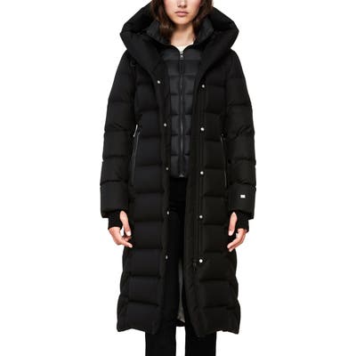 Soia & Kyo Talsey Inset Bib 700 Fill Power Down Maxi Coat, Black