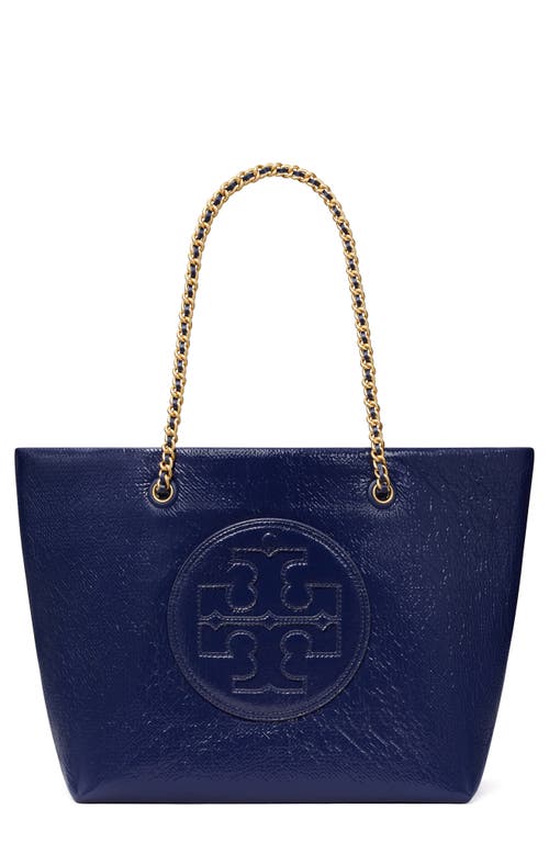 Shop Tory Burch Ella Chain Crinkle Leather Tote In Tory Navy