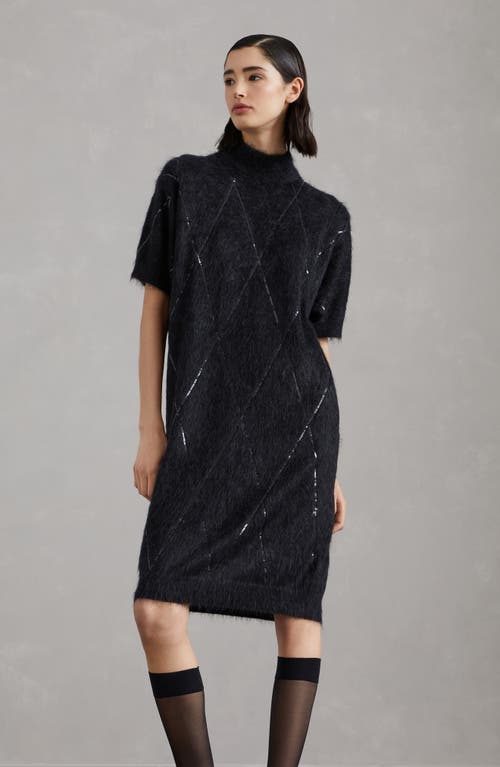 Shop Brunello Cucinelli Dress With Dazzling Argyle Embroidery In Dark Grey