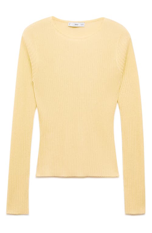 Shop Mango Fine Rib Crewneck Sweater In Pastel Yellow